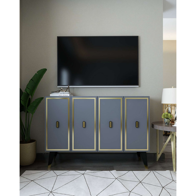 Console moderne, anthracite et or, 47,2 po x 31,5 po x 11,6 po | 100% panneau de particules enduit de mélamine, épaisseur: 0,71 pouce | Support mural, tablettes multiples, design élégant et fonctionnel pour le salon ou le vestibule