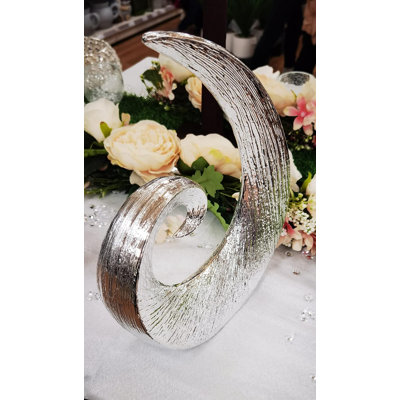 Elegant Brushed Swirl Ornament Contemporary Sculpture Home Decor Attractive Accent Tables Piece 25.5x9.5x34.5Cm