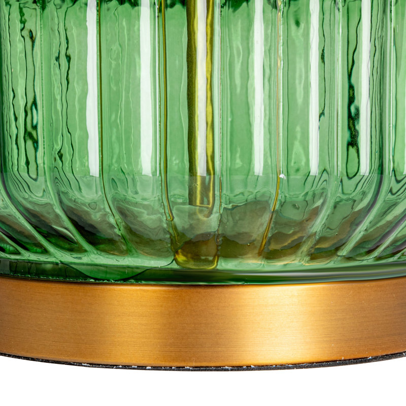 Lampe de table en verre nervuré avec abat-jour conique Bernadette, Vert