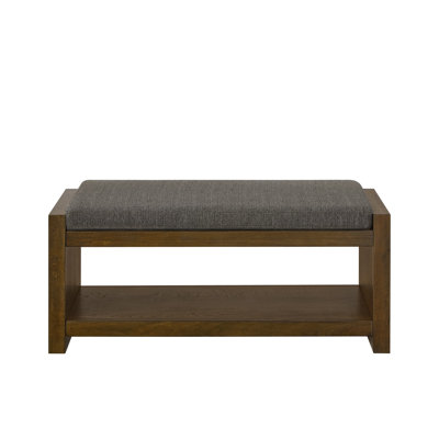 40" Modern Accent Bench with Lower Shelf Storage - Padded Linen Upholstered Entryway Bench for Living Room, Bedroom & Hallway - Espresso Wood Finish