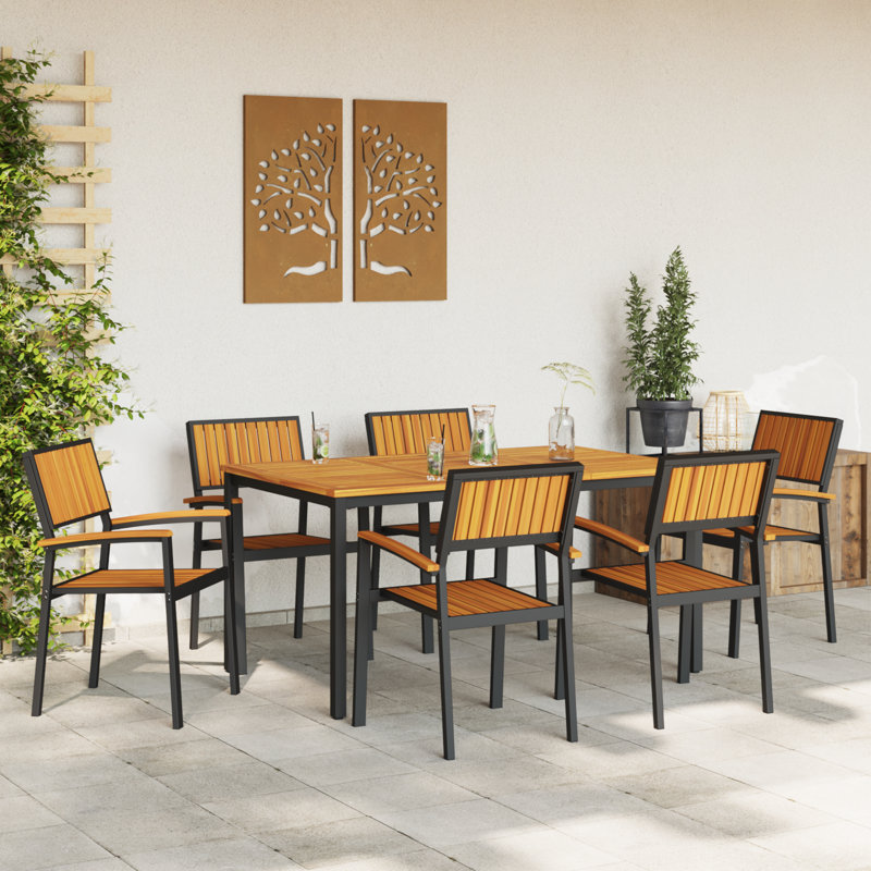 7 Piece Garden Dining Set Metal, 75cm H x 150cm W x 90cm D