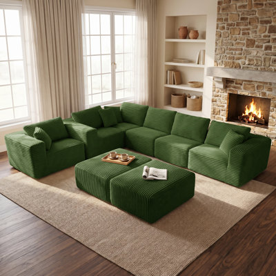 Canapé modulaire réversible en velours côtelé de 138,2 po de largeur 138,2 po, 8 pièces, canapé modulaire rembourré 8 pièces avec console et 2 repose-pieds, sans compression, sans assemblage requis