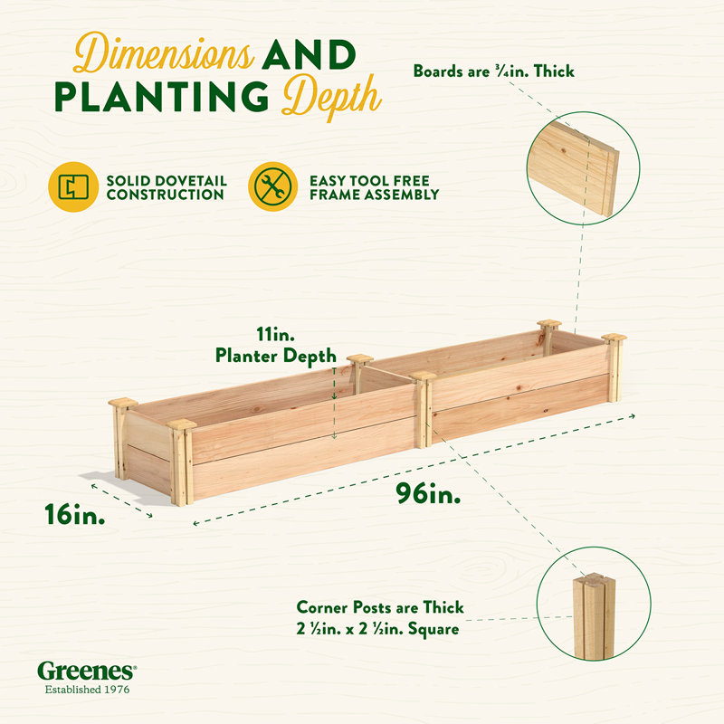 Kendriana Wood Raised Garden Bed, 11" H x 96" W x 16" D