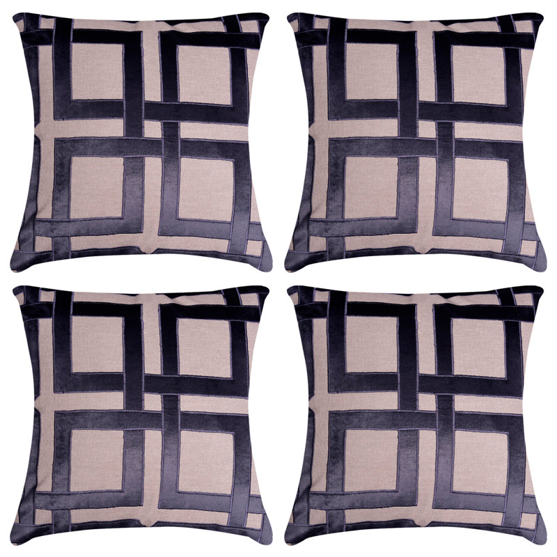 Housses de coussin brodées beige et brun - Ensemble de coussins géométriques en lin 20 x 20 pouces, 4