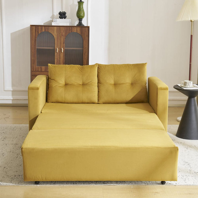 Ainur 2 Seater Sofa Bed, Mustard Velvet