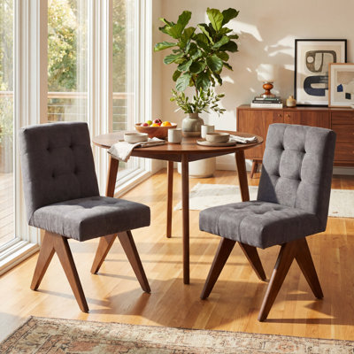 Tufted Linen Upholstered Dining Chair Armless Parsons Side Chair With Solid Wood Legs