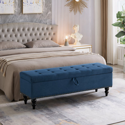 Banc de lit avec rangement en tissu bleu