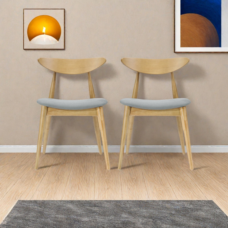 Ensemble de 2 chaises de salle à manger rétro, structure en bois d'hévéa massif avec dossier incurvé ergonomique et siège rembourré, chaises d'appoint rétro pour la cuisine, la salle à manger ou le salon