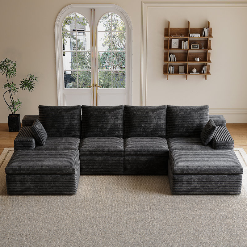 Canapé modulaire Boneless, canapé compressé avec tissu en velours côtelé pour un style minimaliste moderne, Noir