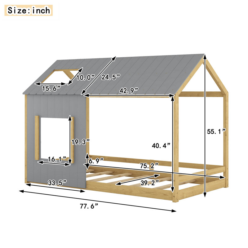 Lit maison avec toit et fenêtre