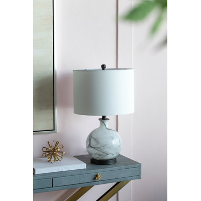 14X14X23" White And Grey Glass Table Lamp