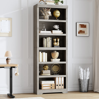 Bibliothèque à 6 niveaux avec tablettes réglables, support de rangement ouvert au sol, conception antidérapante