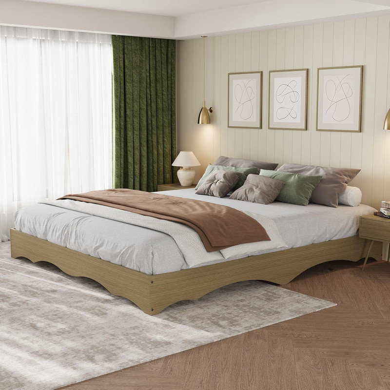 Lit plateforme en bois Wave Design - profil bas sans tête de lit, silencieux, sans sommier tapissier, Très grand californien