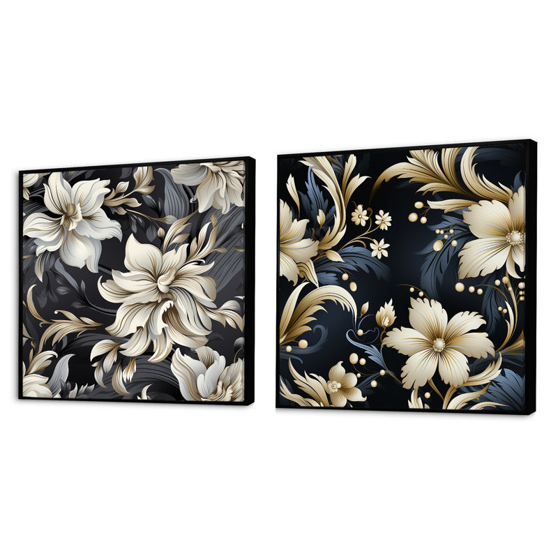 Claire - Ensemble de 2 collages carrés abstraits, Cadre flottant noir, H 30 po x l 61 po