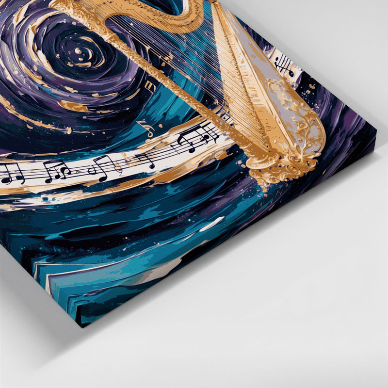 Music Harp Grey Canvas Wall Art, 20" H x 24" W