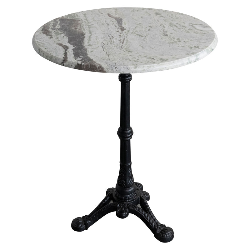 Table bistro ronde en marbre avec base en métal coulé