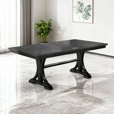 Butterfly Leaf Extendable Dining Table With Trestle Base, 64 To 82 Inch, Charcoal Finish
