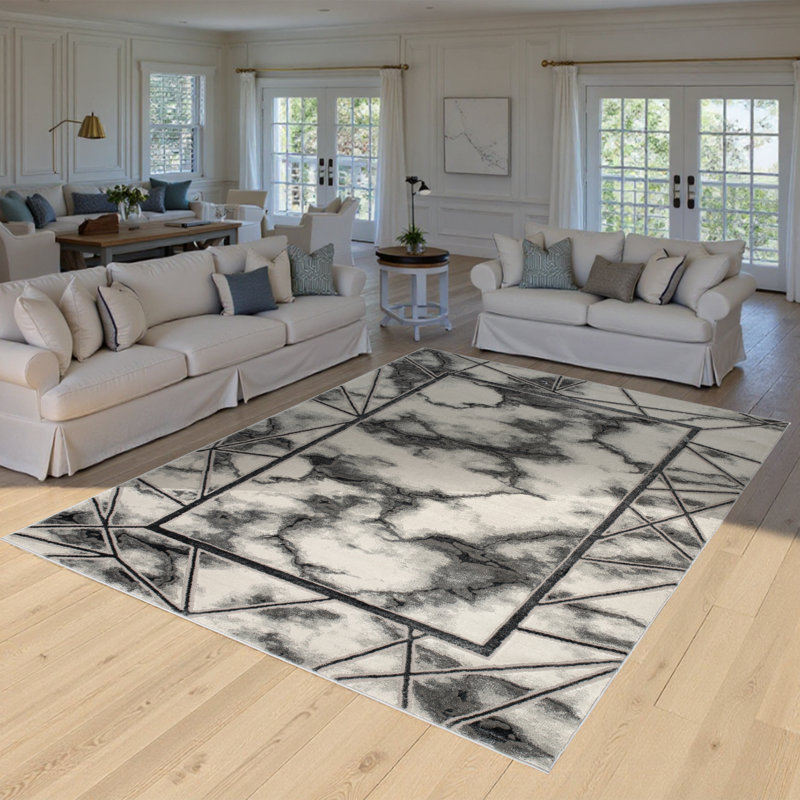 Monaco Series Abrstract Black/Gray/Ivory/Beige Area Rug, Rectangle 5'3" x 7'3"