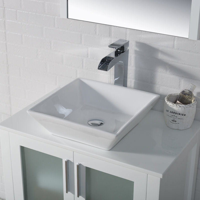Mance 30.125'' Single Bathroom Vanity with Ceramic Top, Glossy White