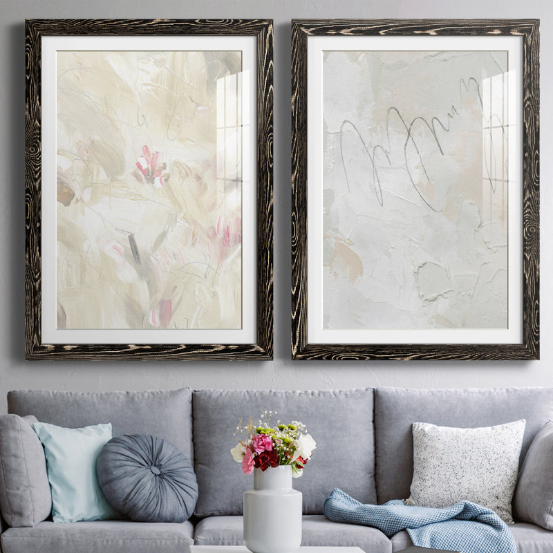 Soft Abstraction II - ensemble de 2 peintures encadrées, H 24 po x l 20 po x P 1 po, Cadre noir
