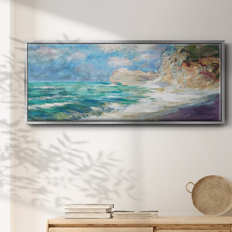 La côte au port d'Amont, mer agitée, 1886, Toile argentée avec cadre flottant, H 8 po x l 20 po x P 1,5 po