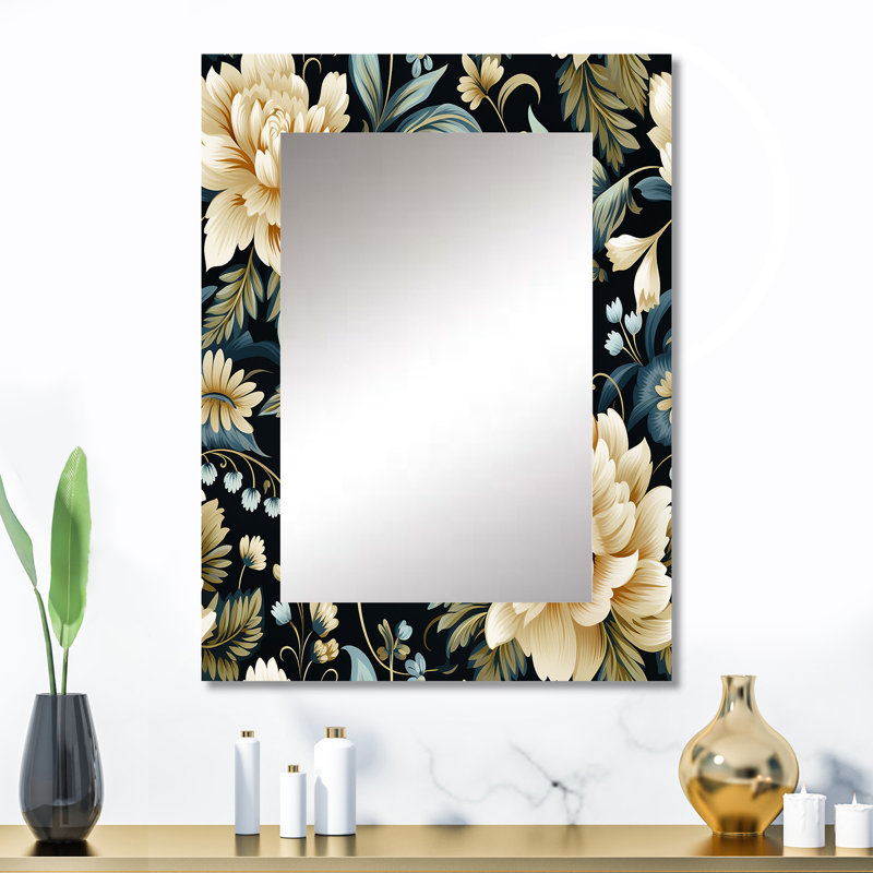 Aleashia Tribal Green Damask Accents - damask  Decorative Mirror, Boho Wall Mirror, Printed Metal Art, 32" x 24"