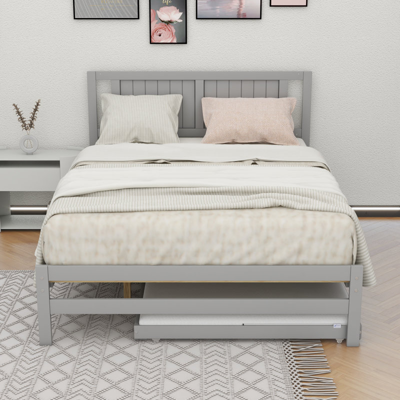Solid Wood Platform Bed, Gray