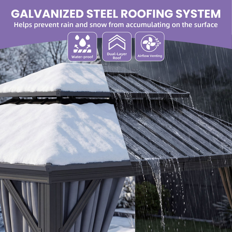 Hardtop Double-Roofed Aluminum Patio Gazebo Multiple Sizes, 12 ft x 10 ft, Gray