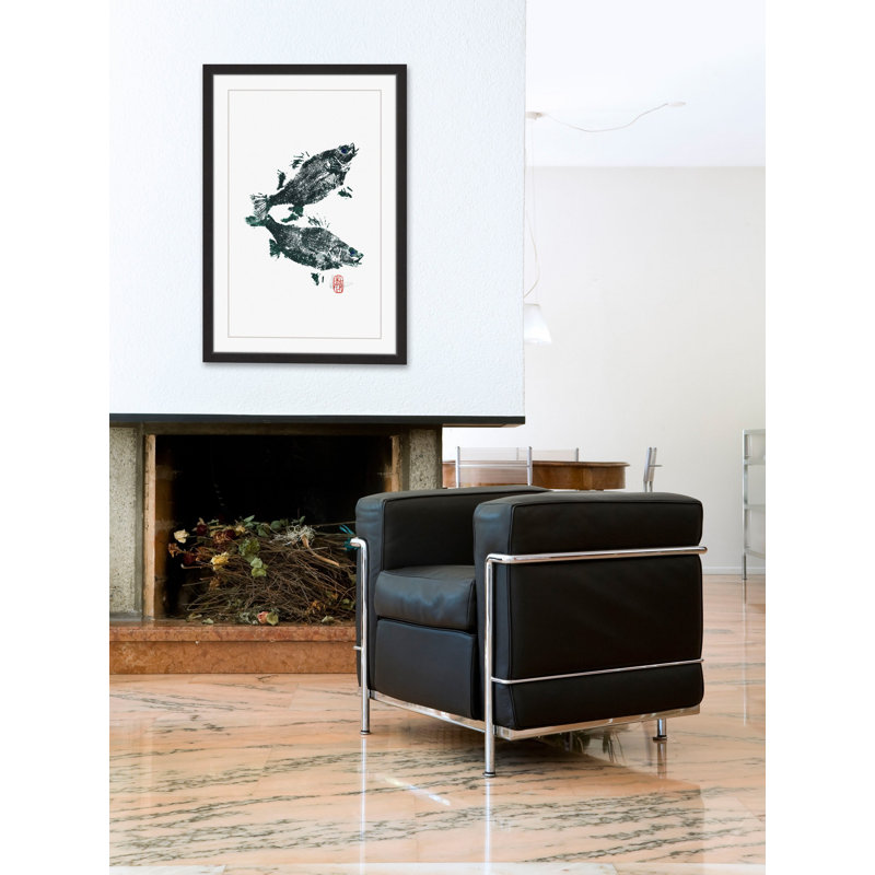 Green Framed Canvas Print of Fish Reflection, 24" x 16"