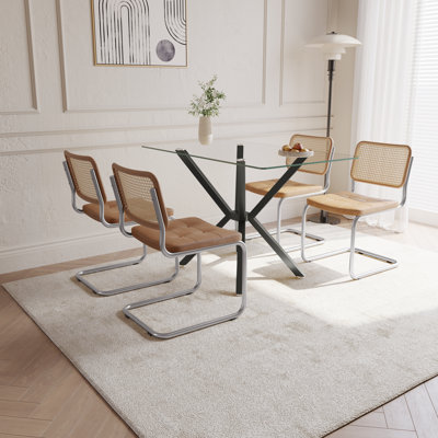 Table de salle à manger rectangulaire en verre trempé de 47,24 po avec pieds en métal
