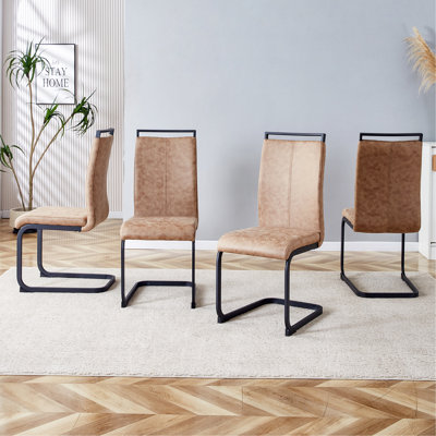 Chaises de salle à manger en suède de style rétro en tissu Tech, pieds en métal robustes pour des espaces de salle à manger intimes. Dossier arqué ergonomique + structure en métal renforcé. Ensemble de 2.