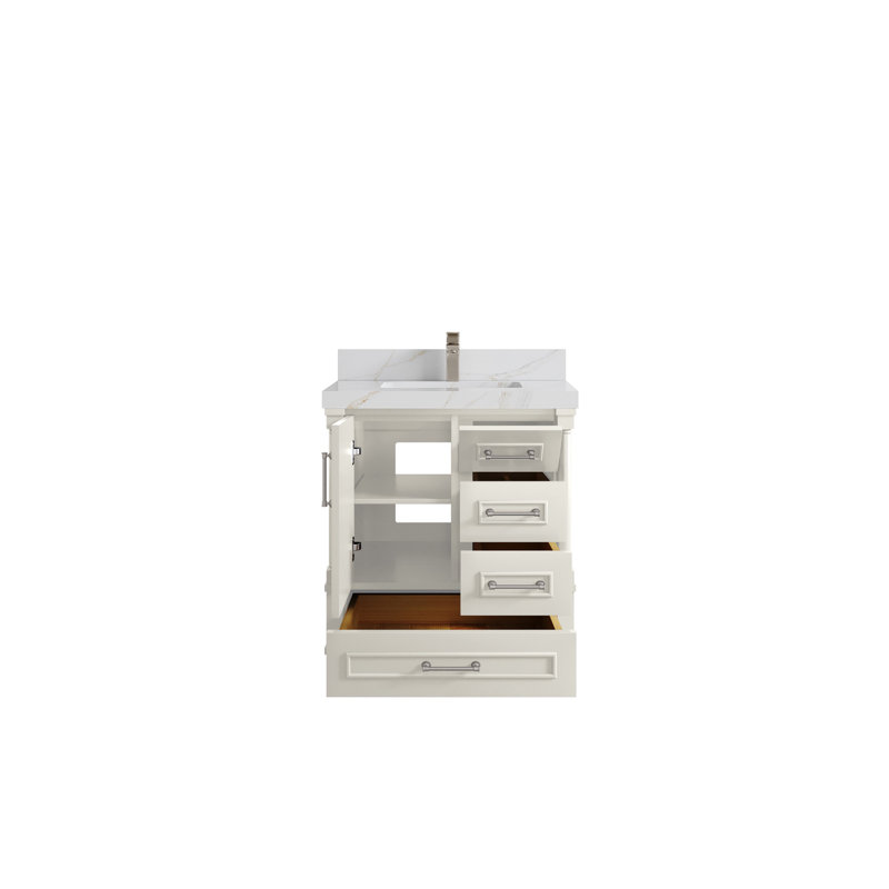 Meuble-lavabo simple 30 po avec plateau Aberdeen, Sienne Calacatta