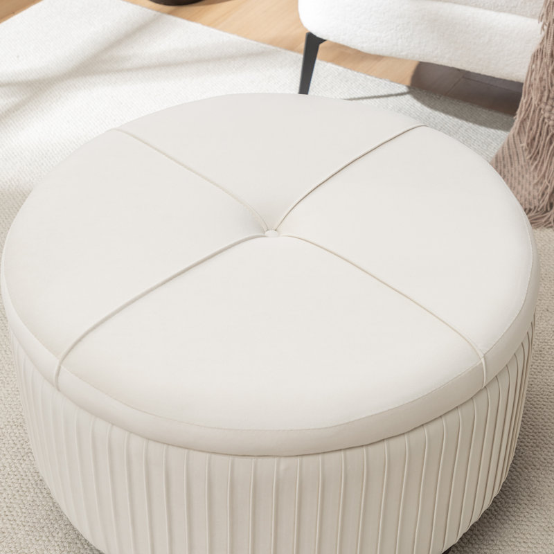 Repose-pieds rond avec rangement en velours Bula, Beige