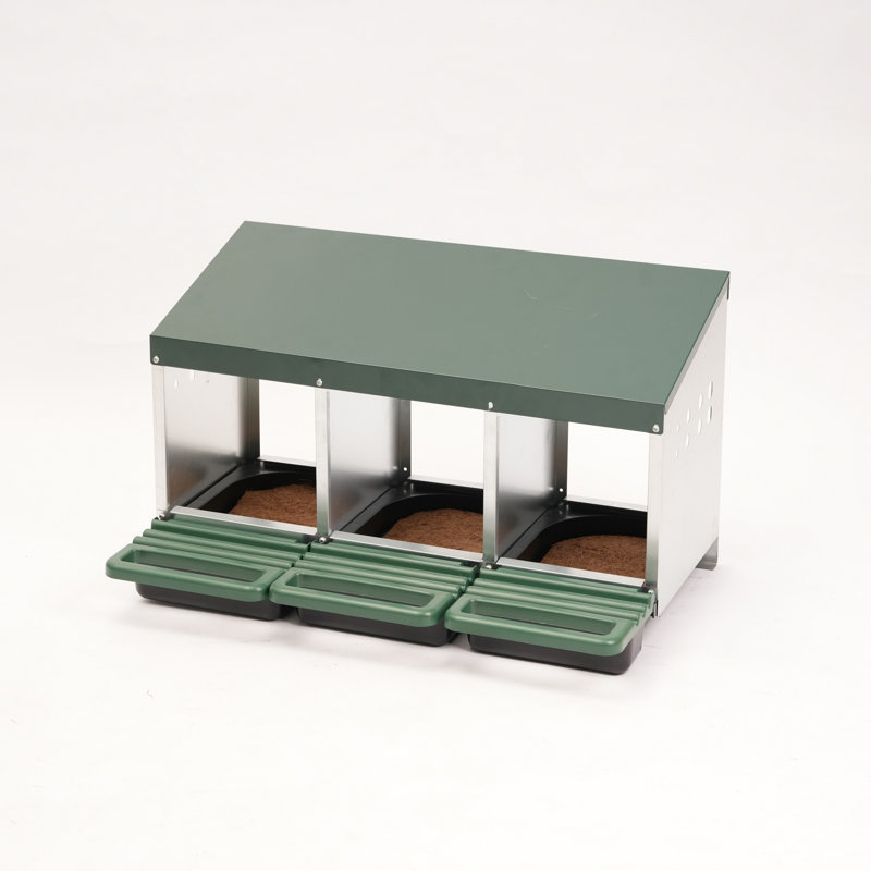 Nichoir à poules en acier galvanisé à 3 compartiments + poulailler de jardin + sans support, avec tapis rembourrés et couvercle vert de 0,8 mm