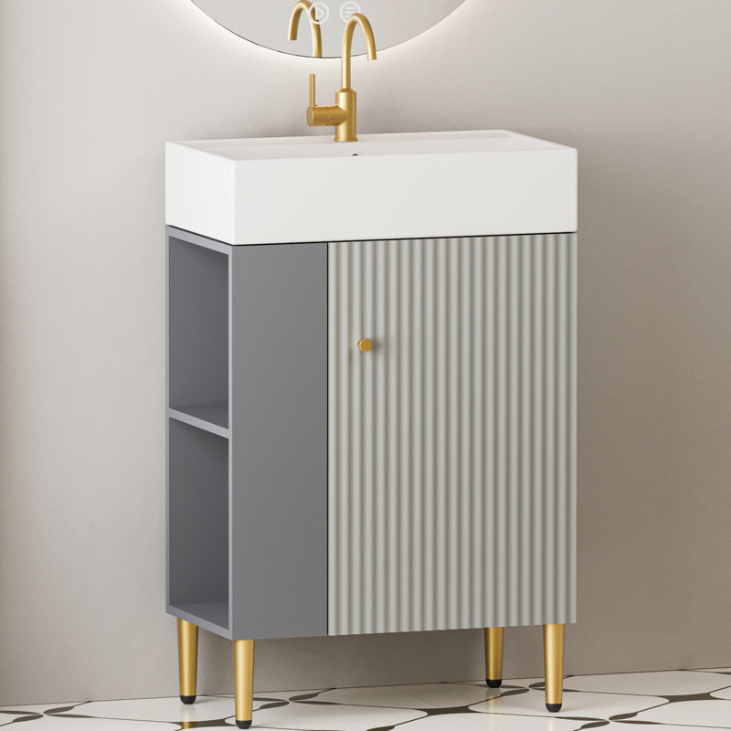 Meuble-lavabo gris avec lavabo en céramique et espace ouvert pour l'utilisateur, 21,6 po 24Vb06-21Mgl, options de rangement efficaces pour la porte,
