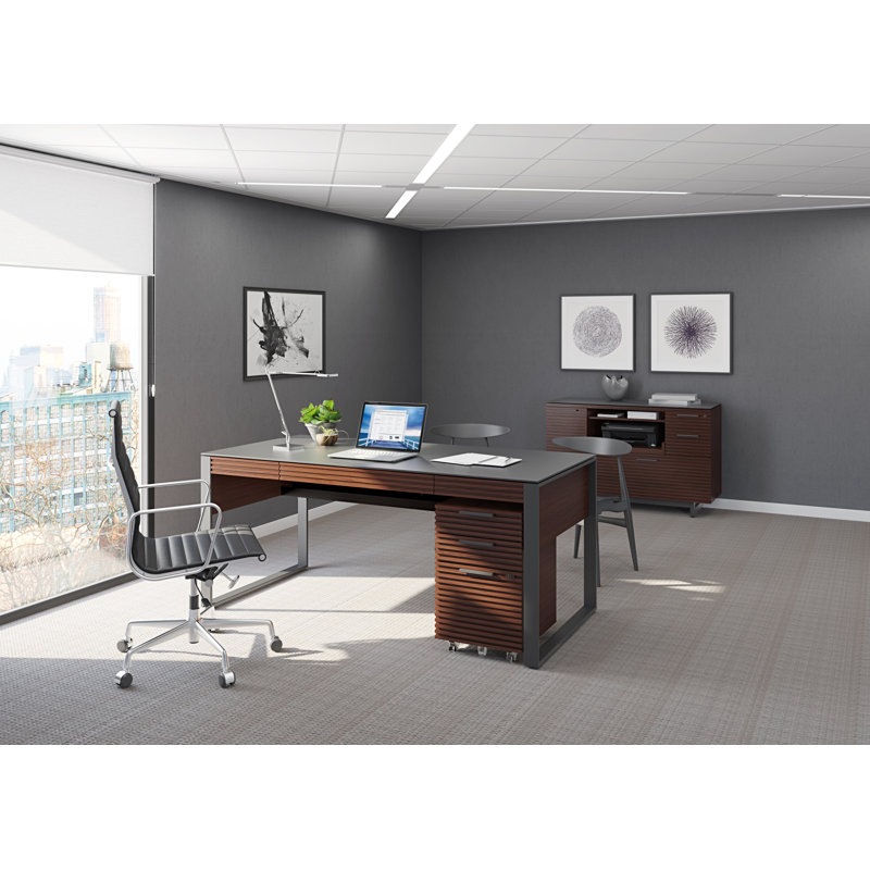 Corridor 3-Drawer 2-Shelf Filing Credenza, Chocolate Stained Walnut