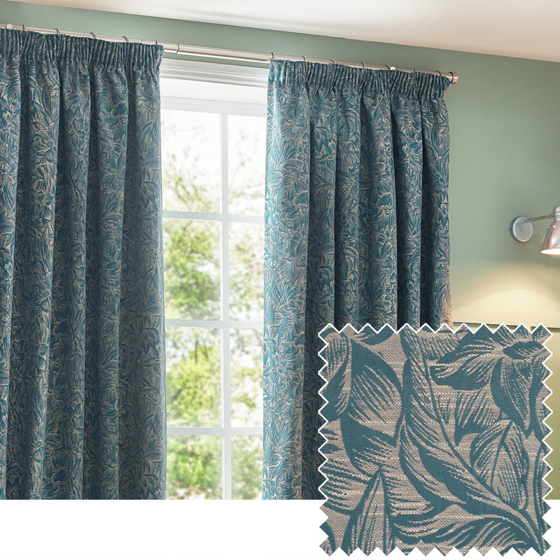 Amelianna Jacquard Pencil Pleat Curtains, Blue, Width 168 x Drop 229 cm