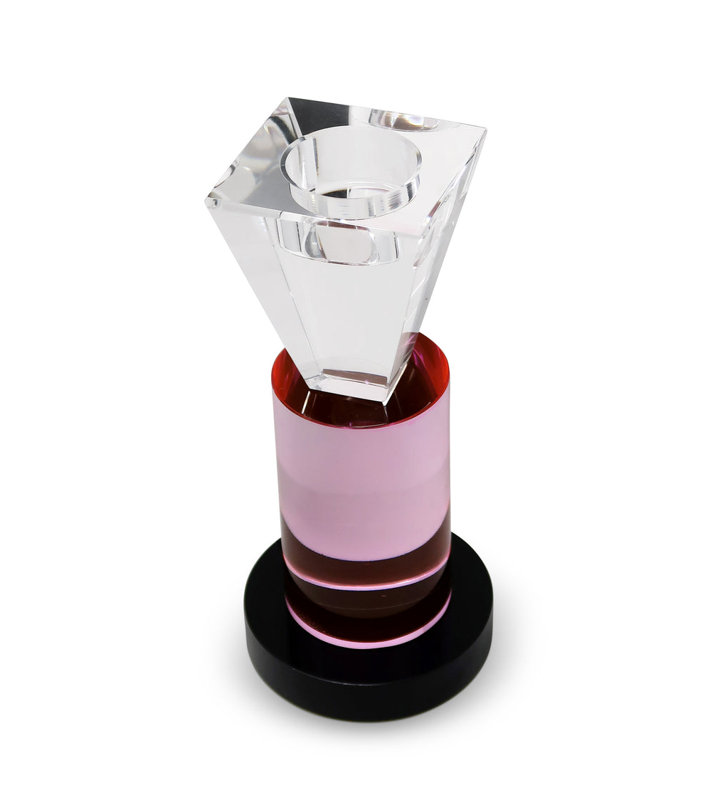 Bougeoir en cristal rose / transparent