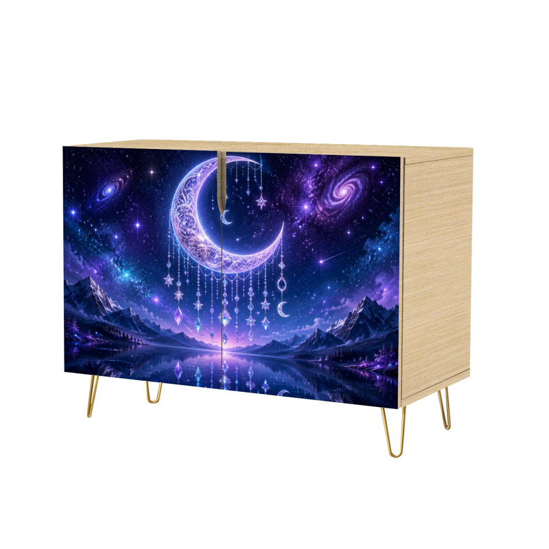 Buffet avec rangement Celestial Crescent Moon Stars Crystals Lake avec 2 portes pour le salon et la cuisine