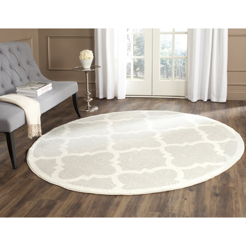 Tapis géométrique gris clair / beige Ammundsen, Rond 5 pi