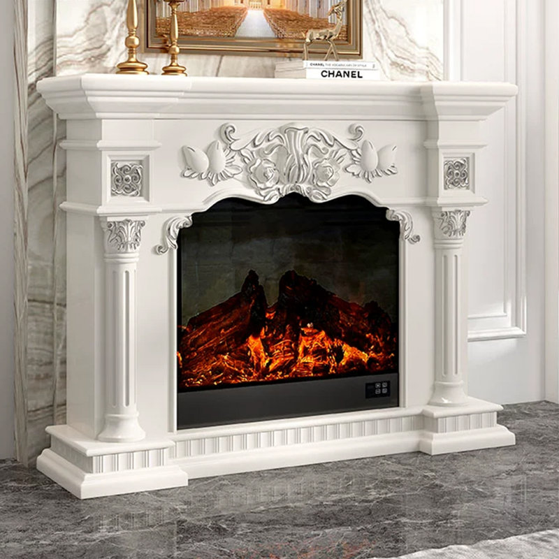 Foyer électrique blanc en bois massif