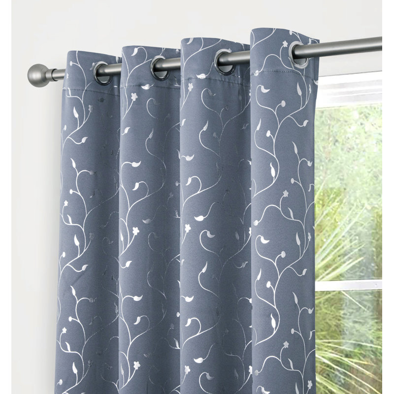 Mayotte Metallic Light Reducing Eyelet Curtains Pair, 274cm Width x 183cm Drop, Grey