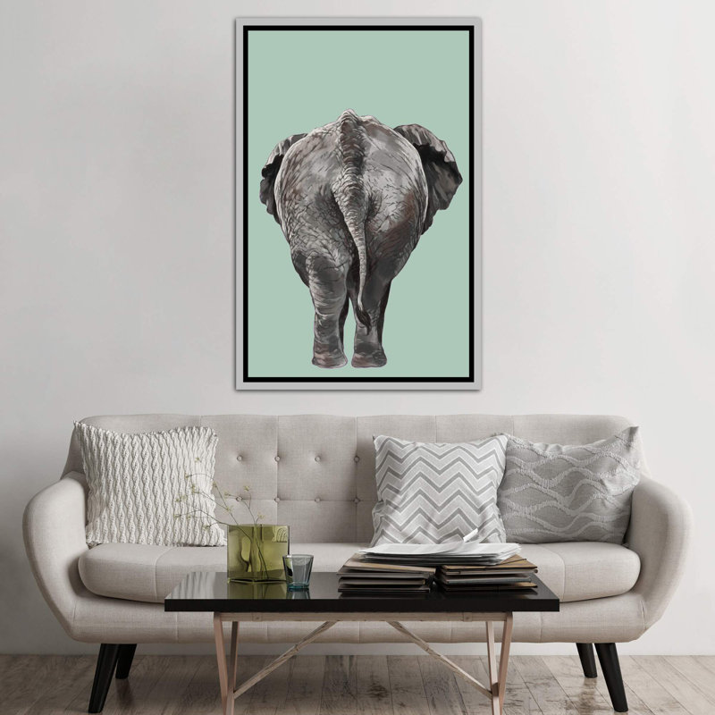 Art de bout éléphant, Toile avec cadre argenté, H 60 po x l 40po x P 1,5 po