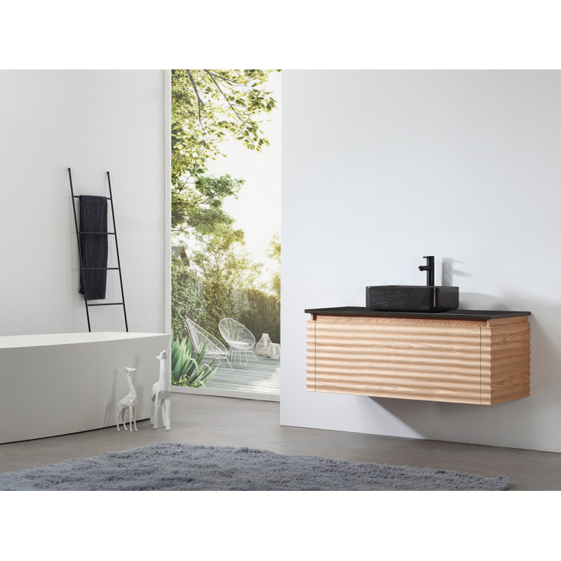 Jasmine 48'' Natural Oak Veneer Plywood Bathroom Vanity with Engineered Quartz Top, Maple