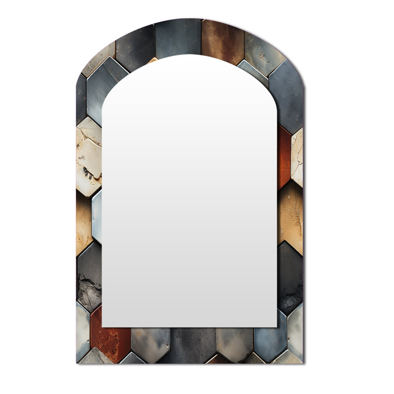 Motif bohème de style hexagonal rustique prédominant - miroir géométrique irrégulier unique de grande taille, art mural imprimé en métal