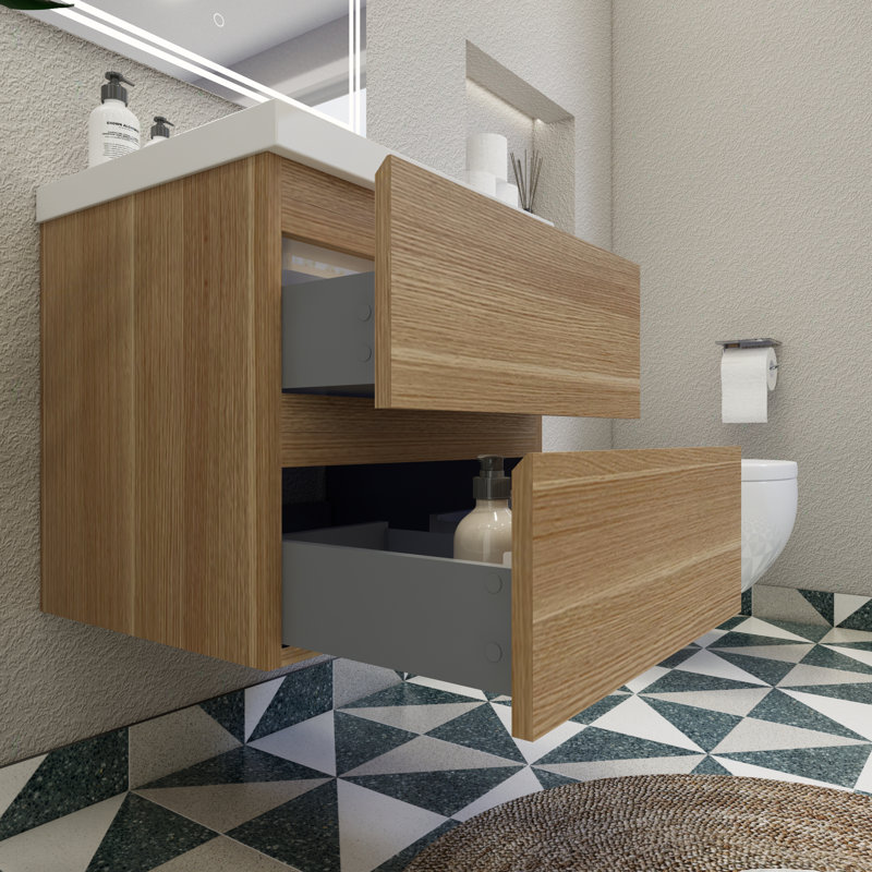 Aylanna Single Bathroom Vanity with Acrylic Top, White Oak
