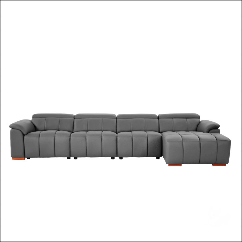 Canapé inclinable mural à 4 sièges avec commande électrique 4 places, cuir véritable, canapé en forme de L pour la vie moderne, port USB, appui-tête et repose-pieds