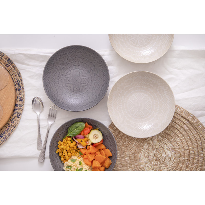 KitchenCraft Pasta Bowls in Gift Box, Lead-Free Glazed Stoneware - Embossed, Grey