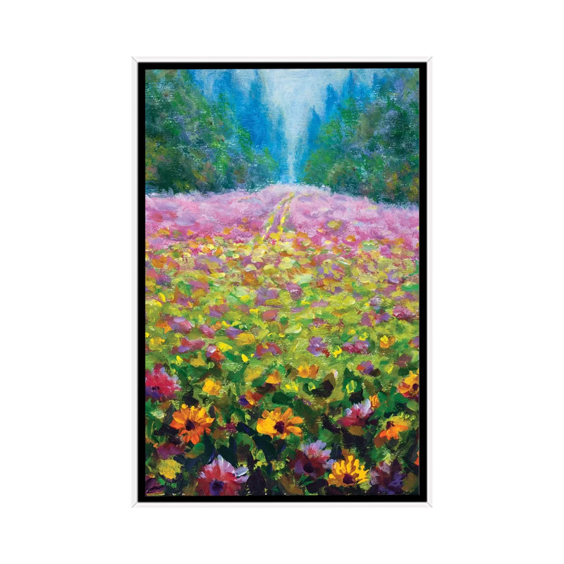 Wildflowers by Valery Rybakow - Painting on Canvas, White Floater Frame, 66.04 cm H x 45.72 cm W
