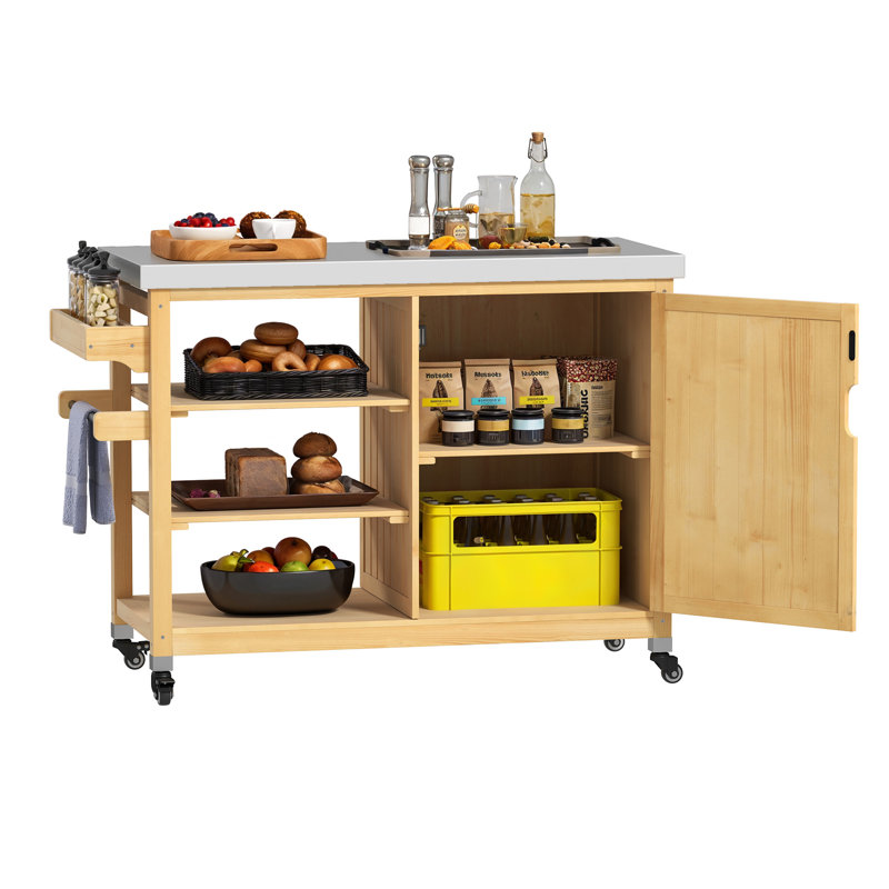 Chariot-bar l 53,7 po avec comptoir et rangement en acier inoxydable